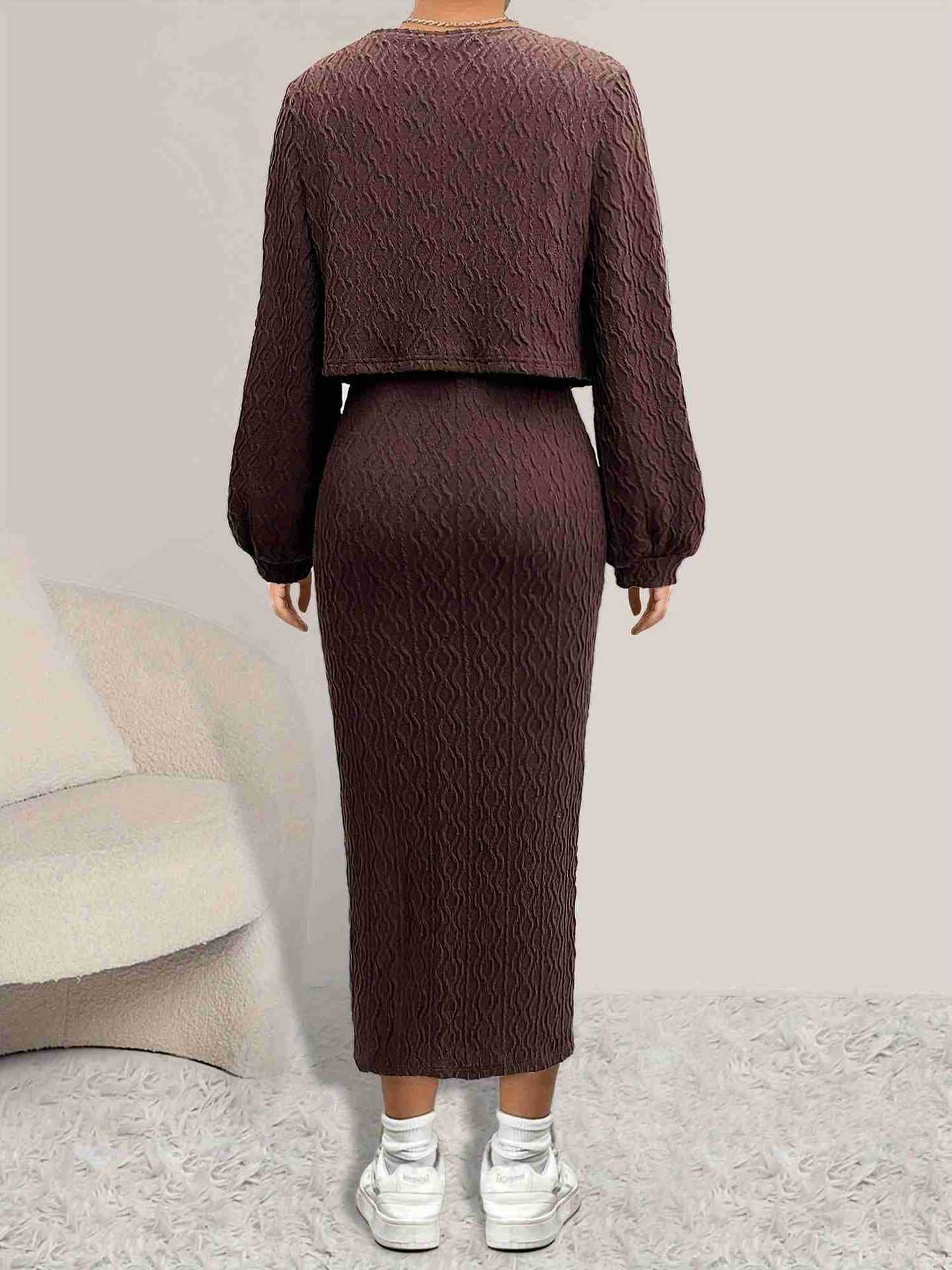 FASHION SEXY DRESS COAT LONG-SLEEVE TWO-PIECE SET
