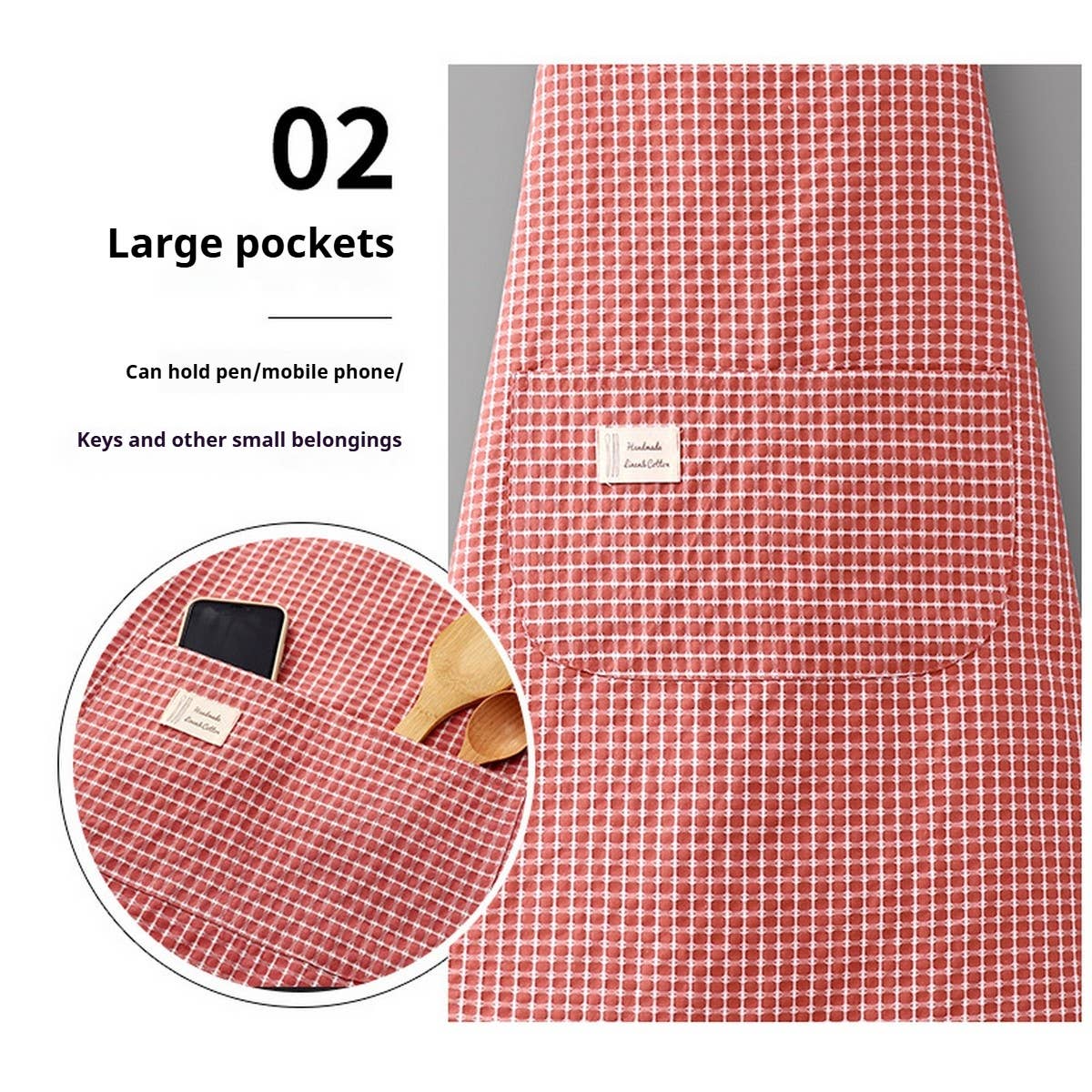 Cotton Striped Grid Kitchen Apron with Pocket