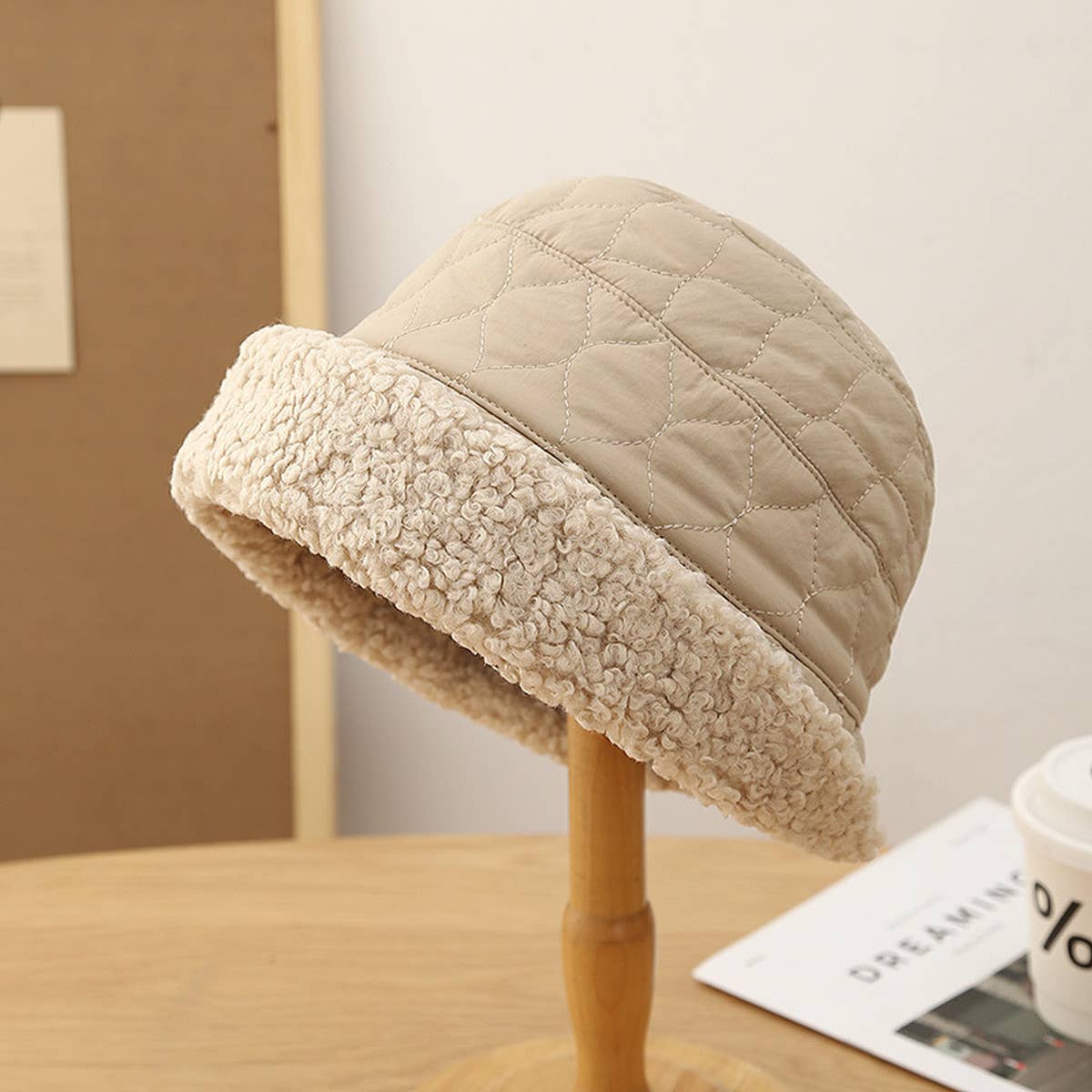 CASUAL ROLLED HEM THICKENED PATCHWORK BUCKET HAT_CWAB2861