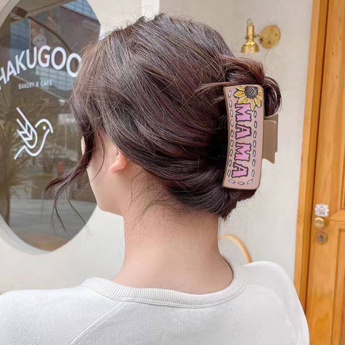 Western Cactus Sunflower Hair Claw - Leather Clip