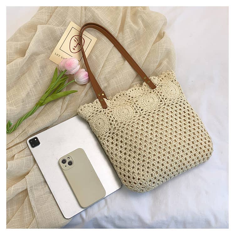 Hollowed-out large-capacity artistic woven bag