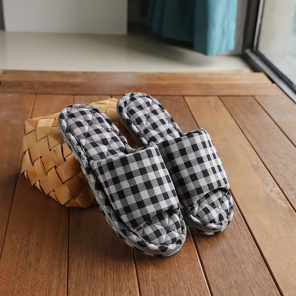 Plaid Cotton Slippers for Couples, Non-Slip_CWSHF0175