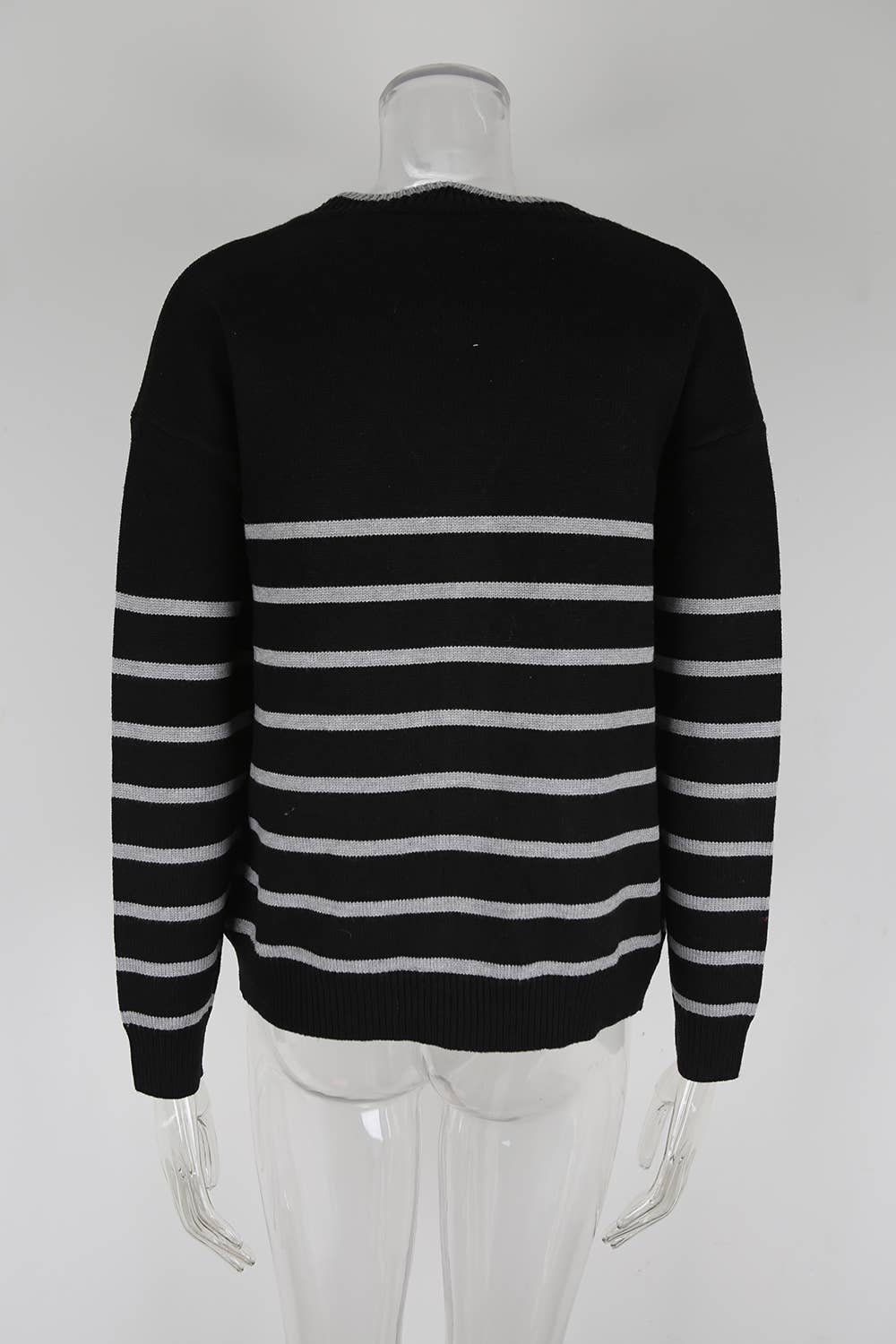 Striped color-blocked loose drawstring cardigan