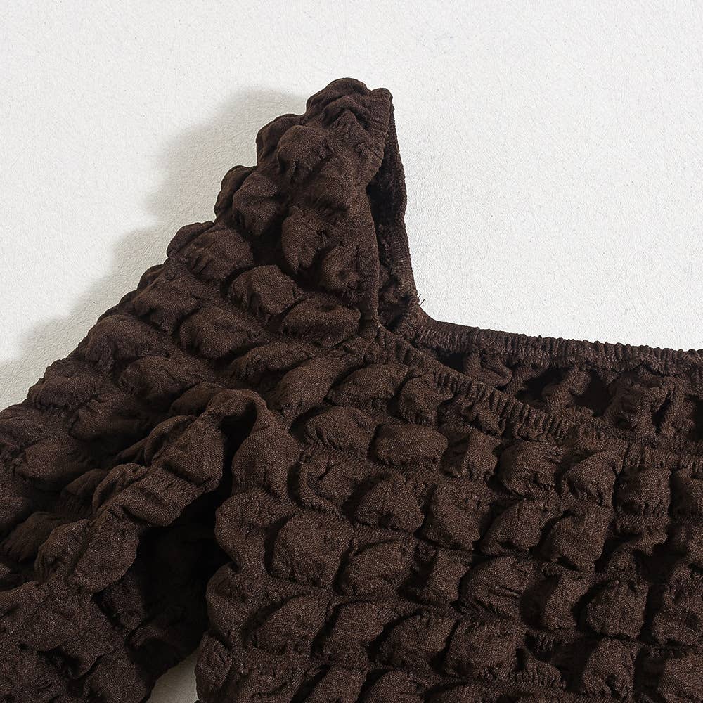 Square-neck one-shoulder flared sleeve dress