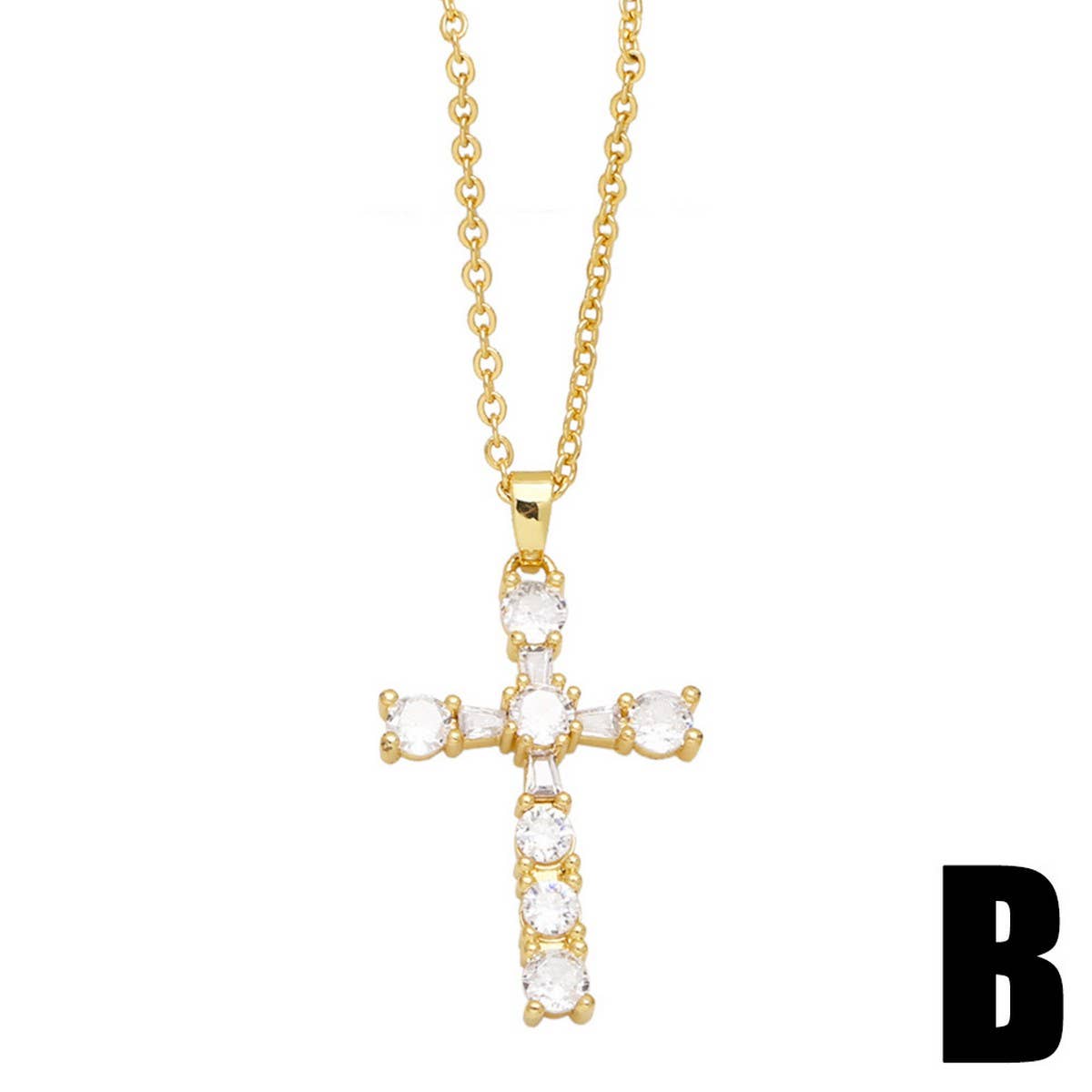 GOLDEN ZIRCON CROSS PENDANT NECKLACE