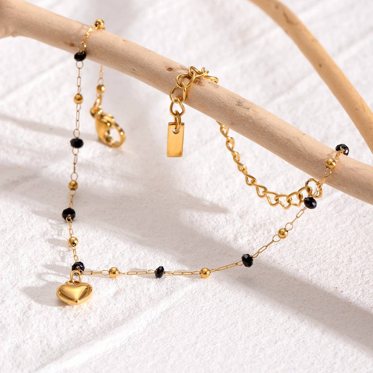 Trendy Black Crystal Heart Bracelet,18K Gold Steel