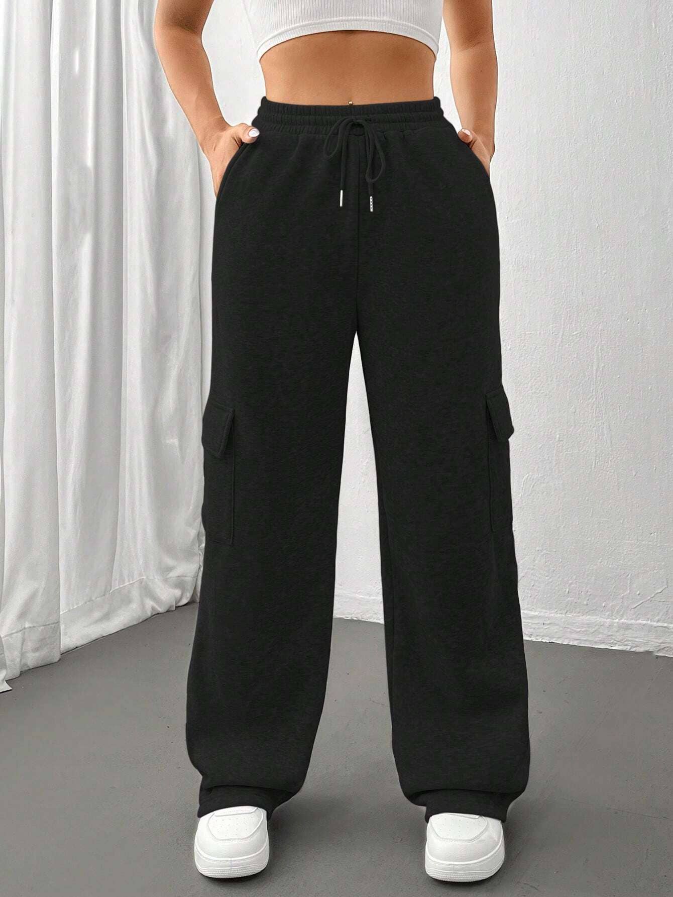STRAIGHT-LEG HIGH-WAISTED SOLID-COLOR SWEATPANTS