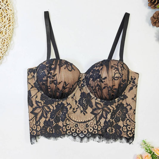 FASHIONABLE PADDED LACE HERRINGBONE BRA