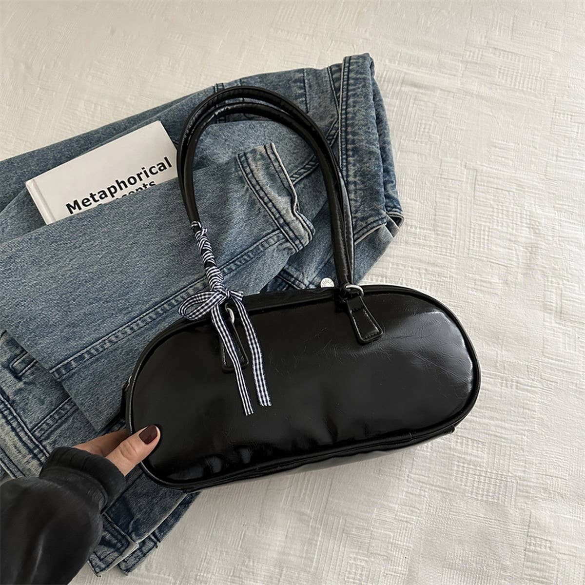 FASHION BUTTERFLY SIMPLE SOLID COLOR KNOT HANDBAG_CWAB3308