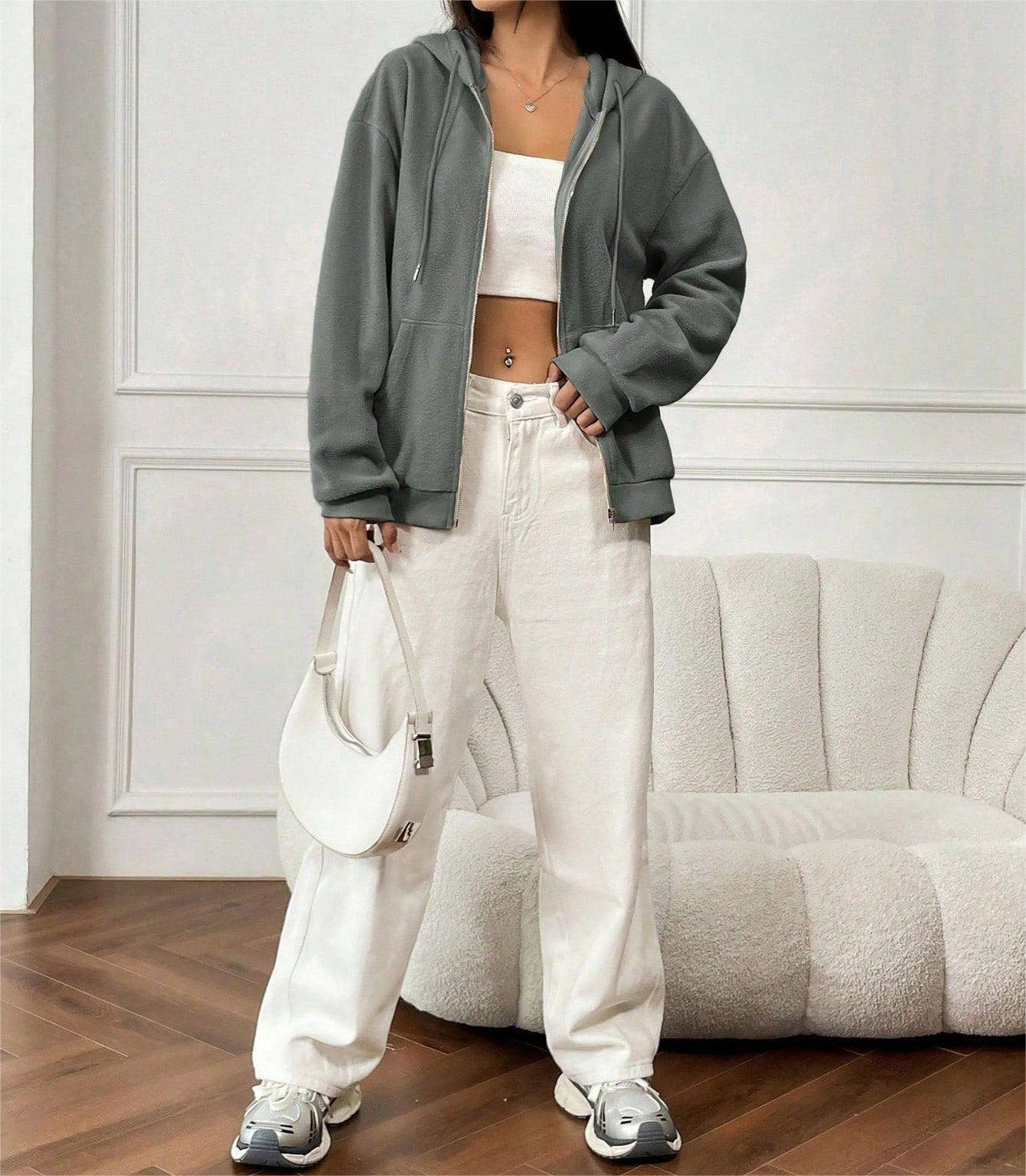 STREET HOODED COAT WITH LOOSE ZIPPER