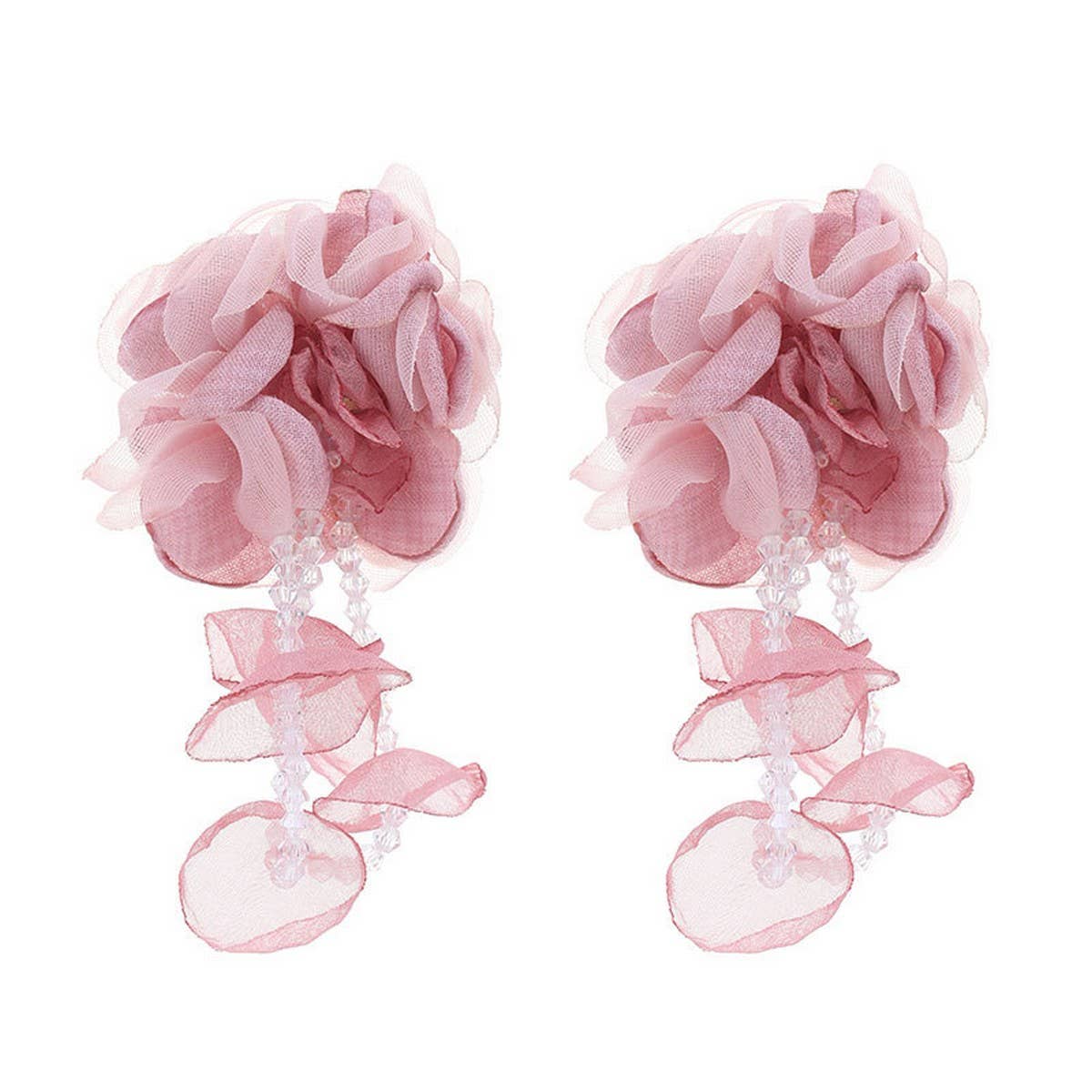 Statement Fabric Flower Earrings with Crystals_CWMM6252