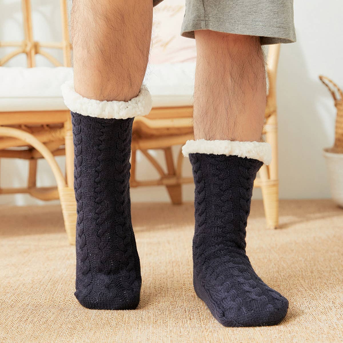 WINTER MEN LEG COVERS PLUSH INDOOR SLIPPERS