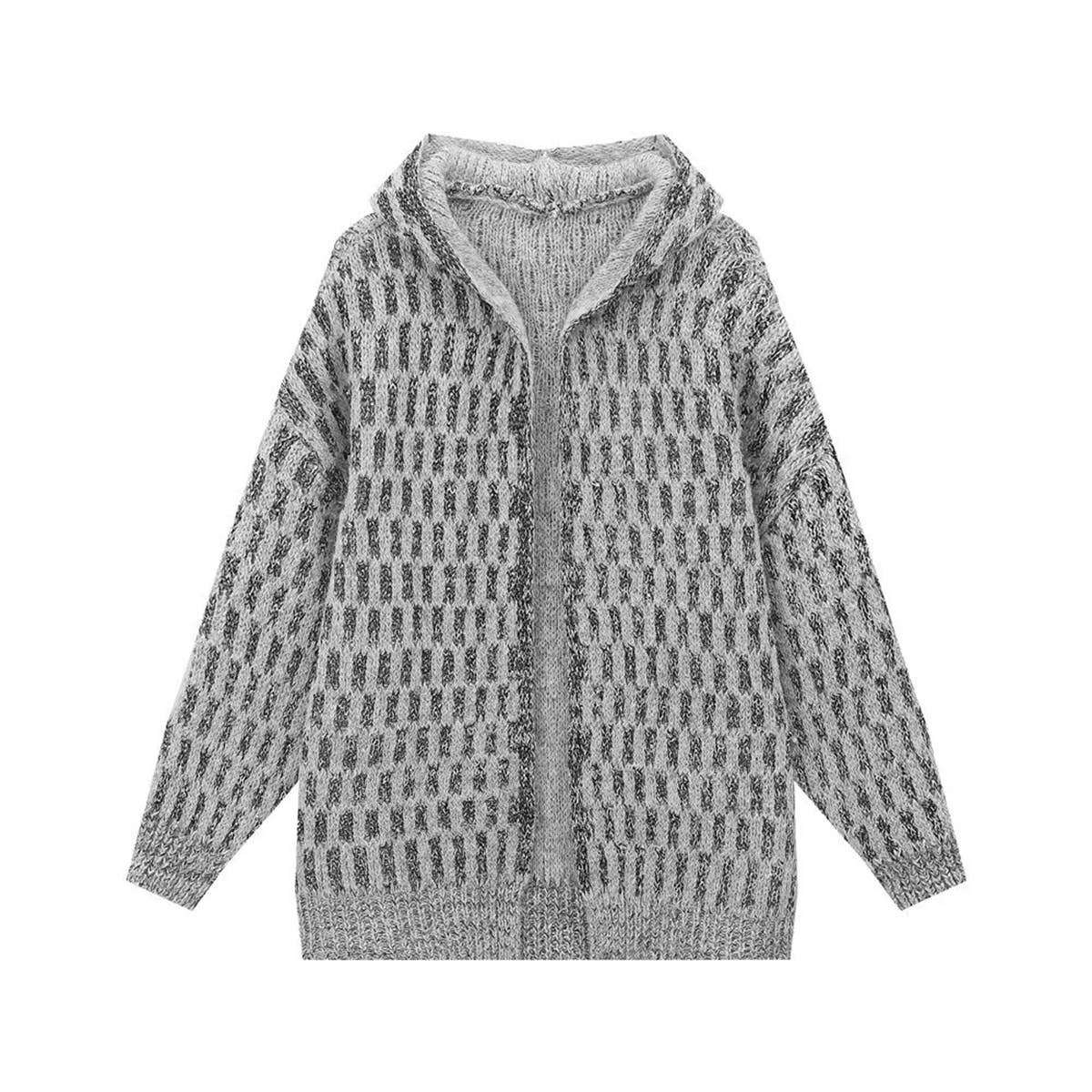 KNIT UNBUTTONED SEQUIN HOODED CARDIGAN COAT