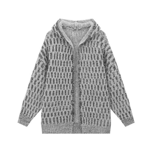 KNIT UNBUTTONED SEQUIN HOODED CARDIGAN COAT