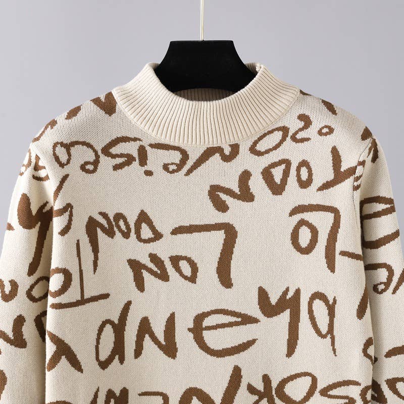 KNIT PULLOVER ALPHABET GRAFFITI WOOLEN DRESS