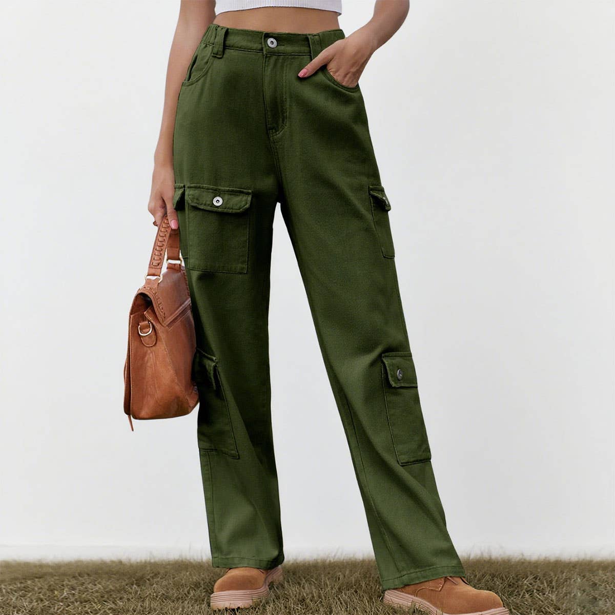 Semi-elastic personalized denim cargo pants