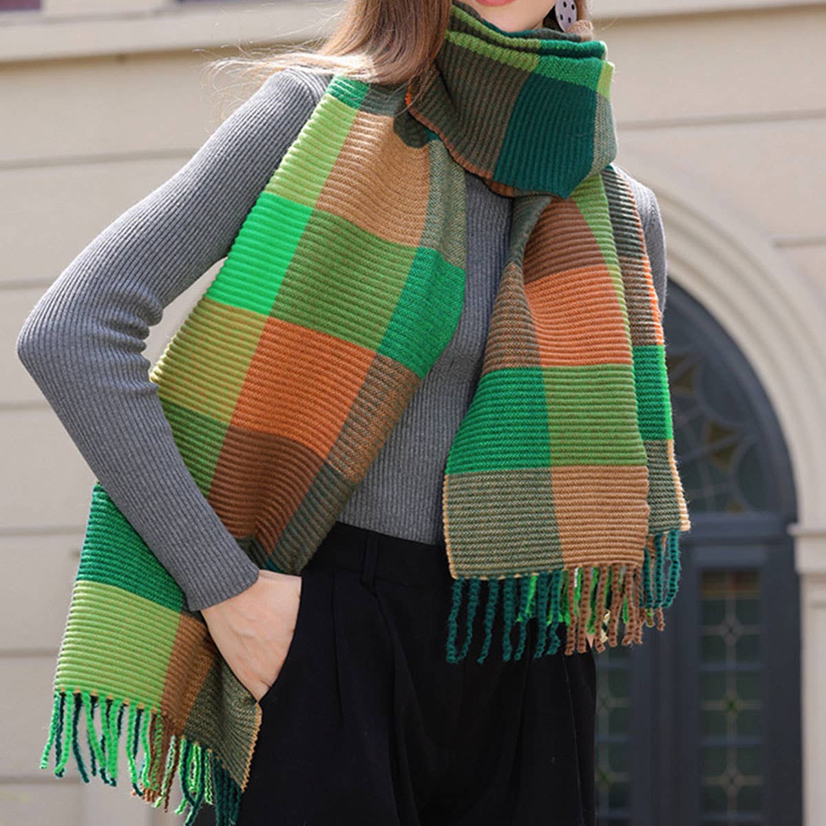 Crinkle Plaid Winter Scarf ? Unisex Soft Wrap