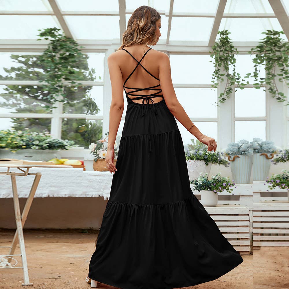 Waistband halter temperament swing long dress
