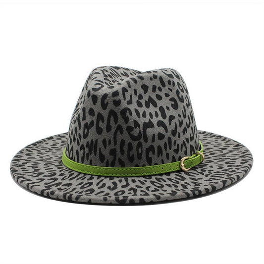 JAZZ HAT LEOPARD PRINT WOOLEN HAT WIDE BRIM HAT_CWAH2601