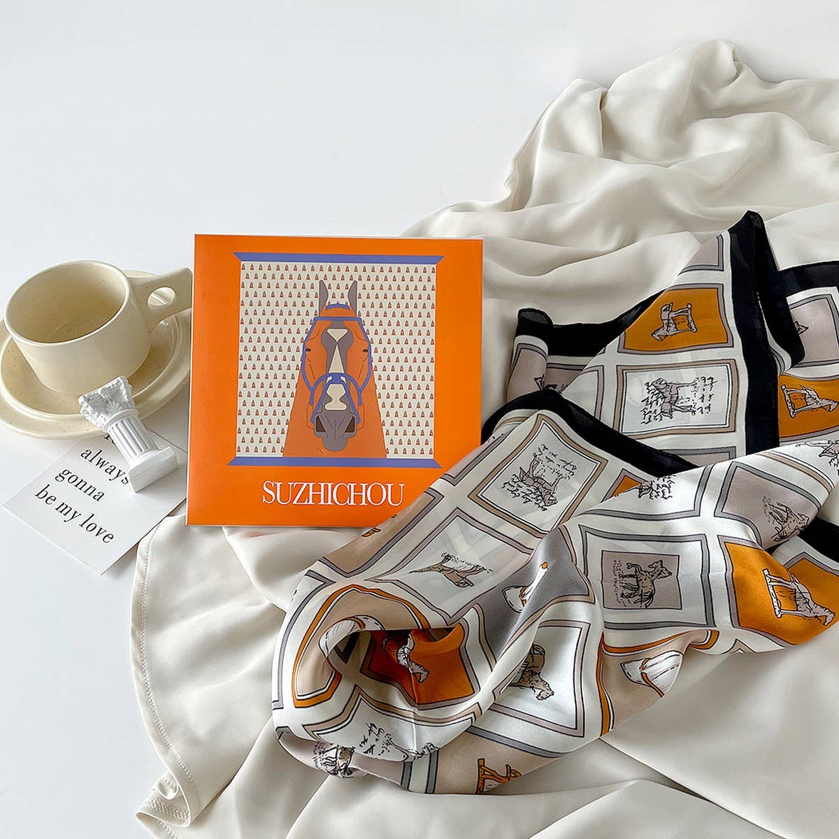 Mint Mambo Lotus Print Satin Scarf Gift for Women