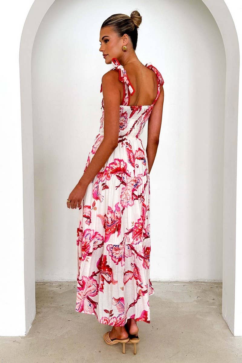 CWDMD5611_SPAGHETTI STRAP FLORAL SMOCKED WAIST MAXI DRESS