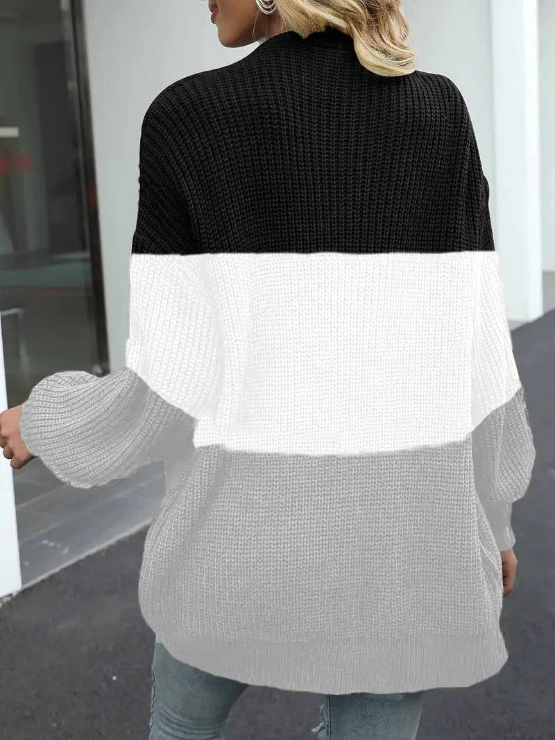 LANTERN SLEEVE OVERSIZED THICK NEEDLE CARDIGAN