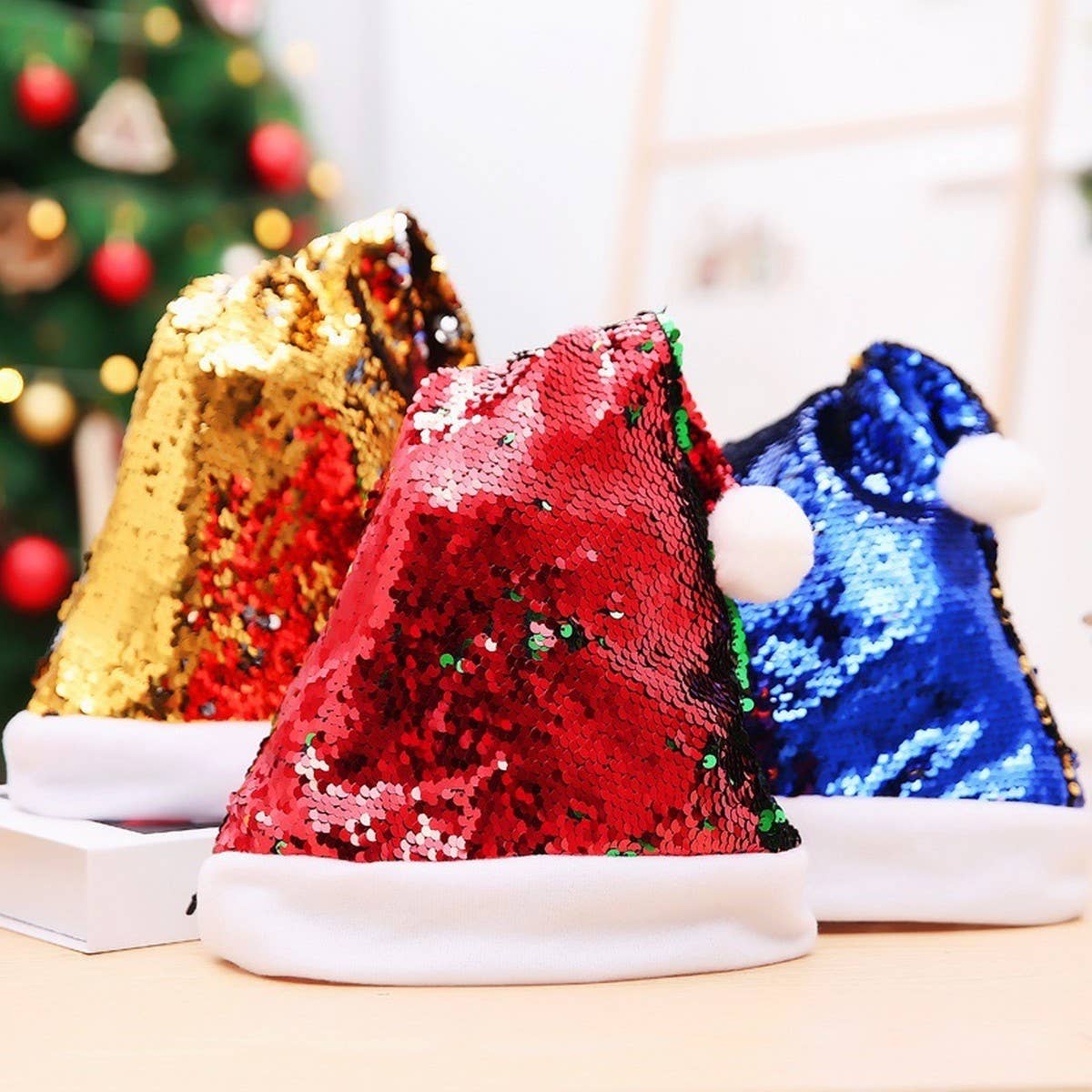 CWAH4083_CHRISTMAS SEQUINED COLORFUL BEADED SANTA HAT