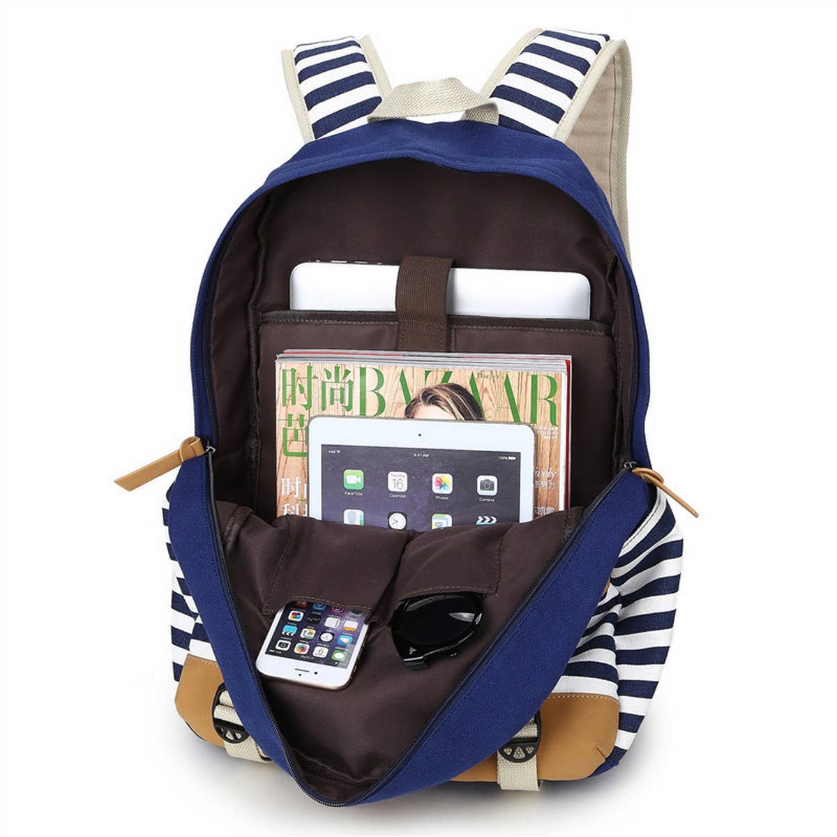 Backpacks for School ??Striped Canvas Laptop Bag_CWAB5510