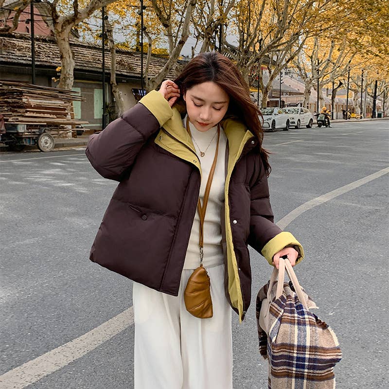 Short standing collar loose thick padded jacket