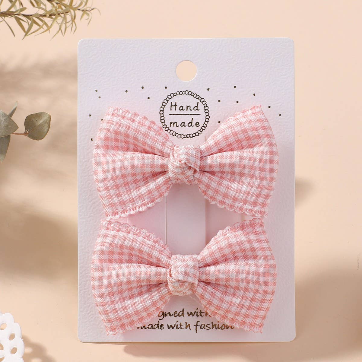 Baby Pink Plaid Lace Bow Hair Clip Set_CWAHA6705