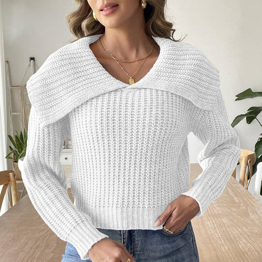 WOVEN SWEATER LARGE LAPEL PULLOVER SWEATER