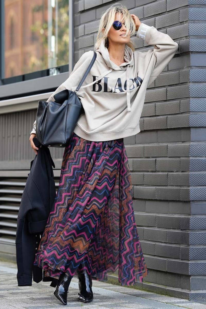 CWBLS134_MESH PRINT LOOSE SWING SKIRT