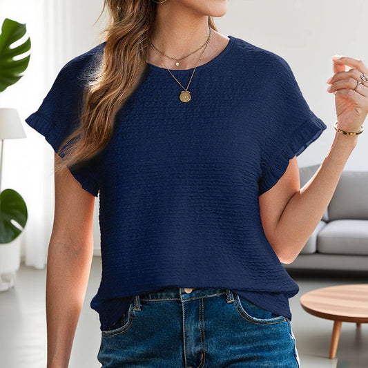 Thin pleated texture short-sleeved T-shirt