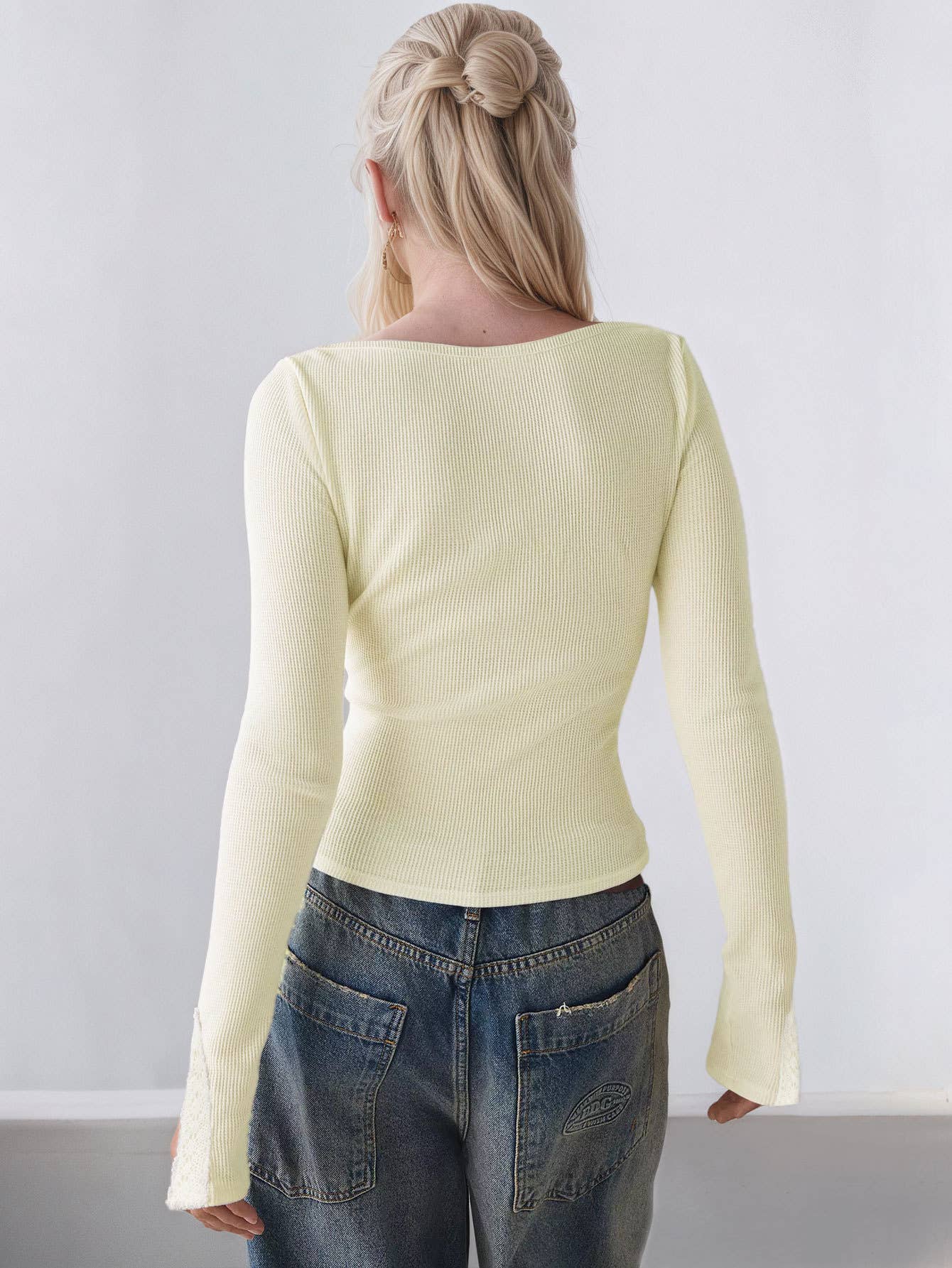 Knitted lace long-sleeved one-shoulder slim top