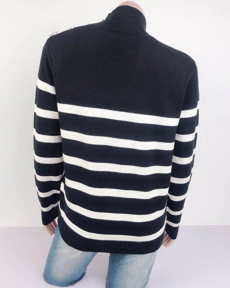 TURTLENECK SWEATER WITH STRIPED BUTTONS