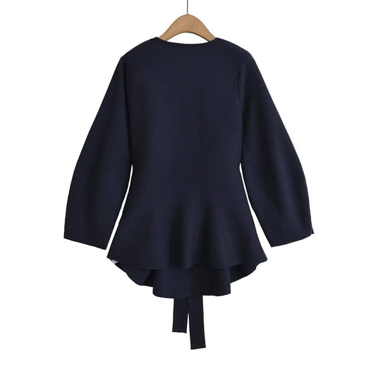 KNIT LONG SLEEVE SOLID COLOR SUIT JACKET BELT