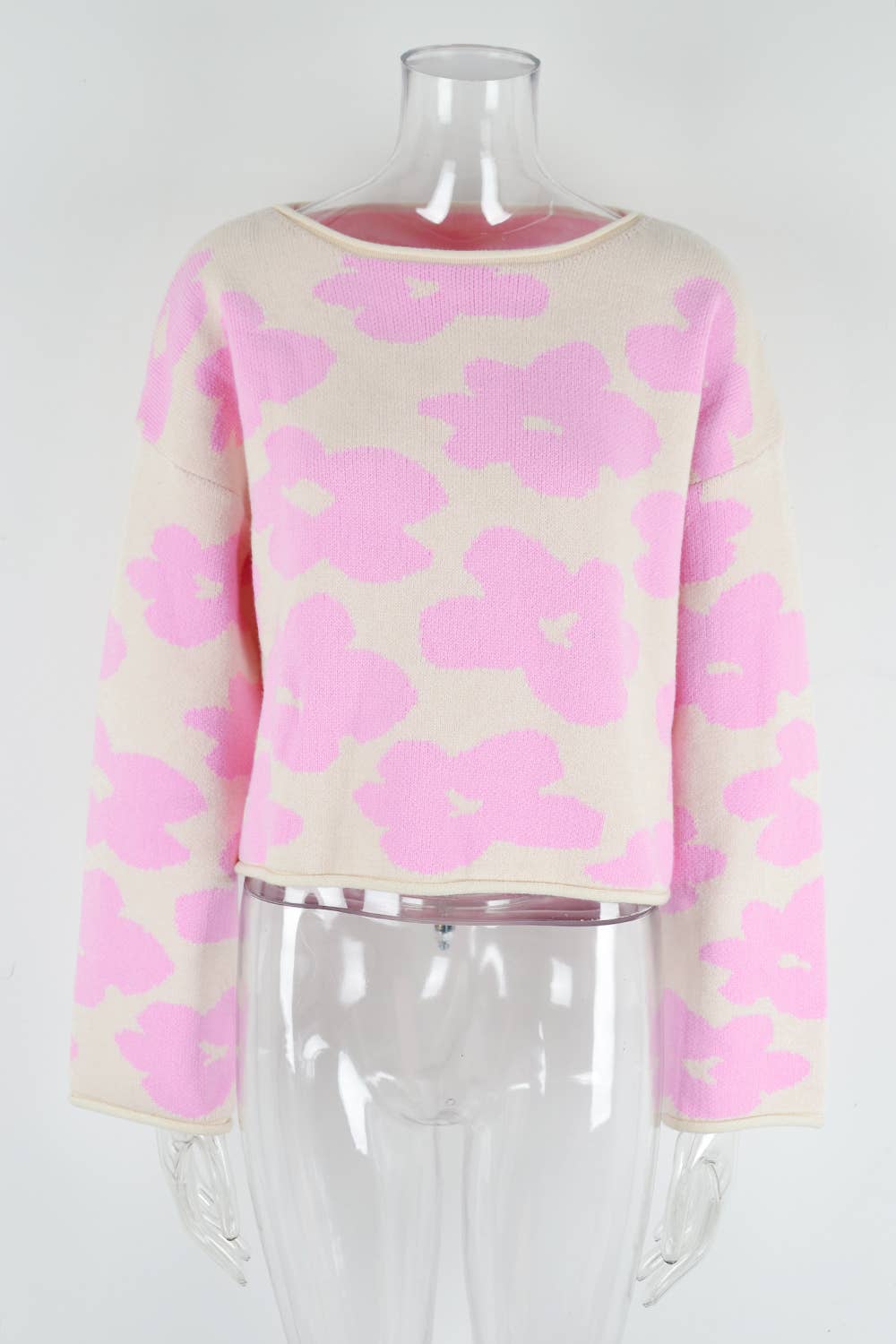 LONG SLEEVE SHORT FLORAL SWEATER PULLOVER