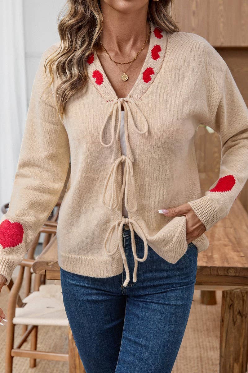 CWOCAL00710_TIE FRONT HEART PATTERN KNIT CARDIGAN