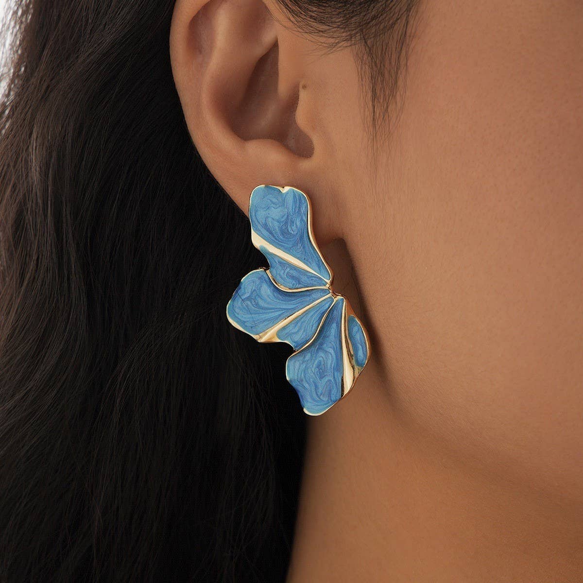 SWEET GRADIENT OIL DROP FLOWER ALLOY EARRINGS