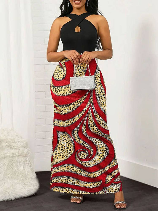 Sleeveless color patchwork national style dress