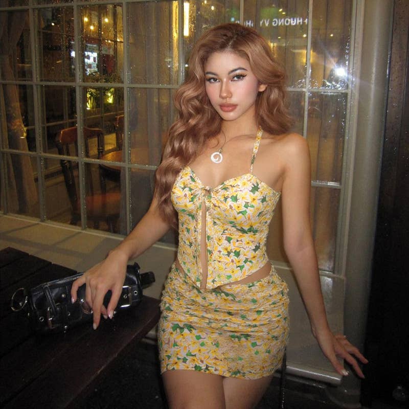 Sexy Halter Crop Top and Bodycon Skirt Set