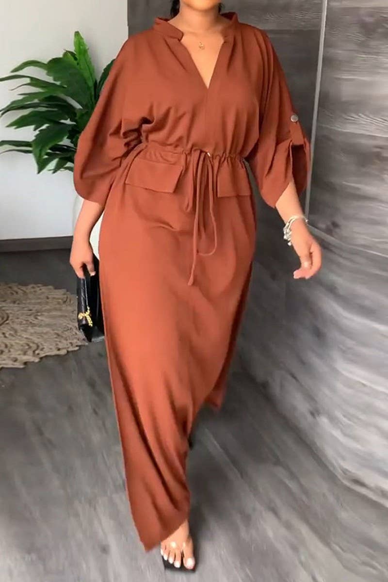 CWDMD5754_LOOSE CASUAL SLIT LONG SKIRT SOLID COLOR DRESS