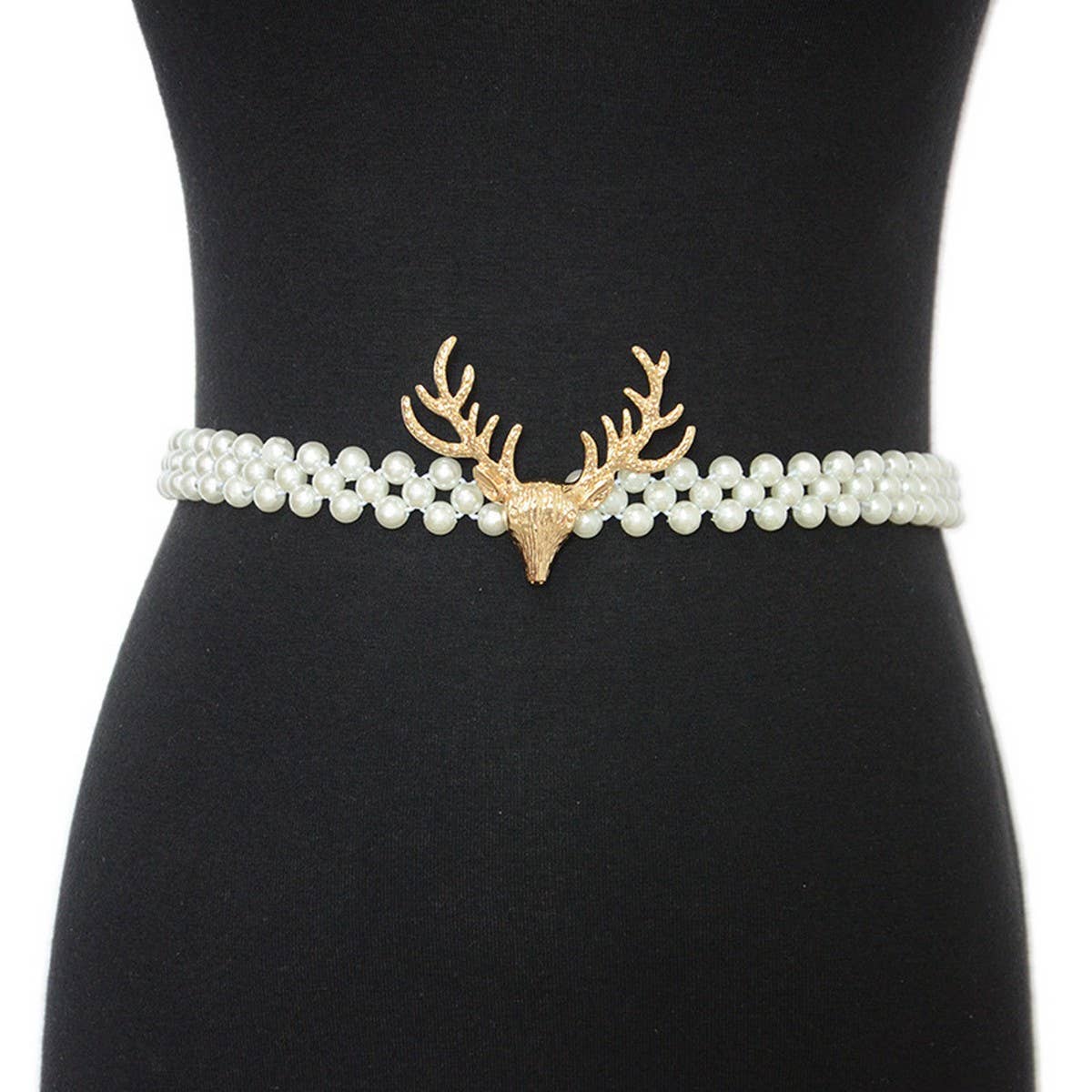 ELEGANT DEER HEAD BUCKLE PEARL WAIST CHAIN_CWABE0506