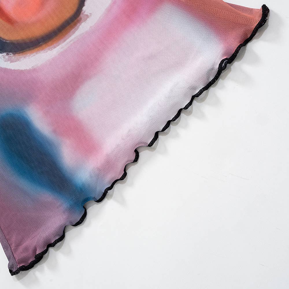 Ruffle Edge Sexy Off-Shoulder Printed T-Shirt