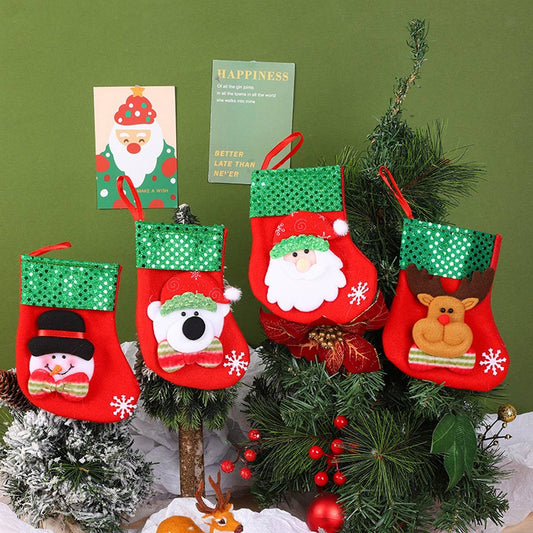 SEQUINED 3D SANTA CLAUS CHRISTMAS STOCKINGS