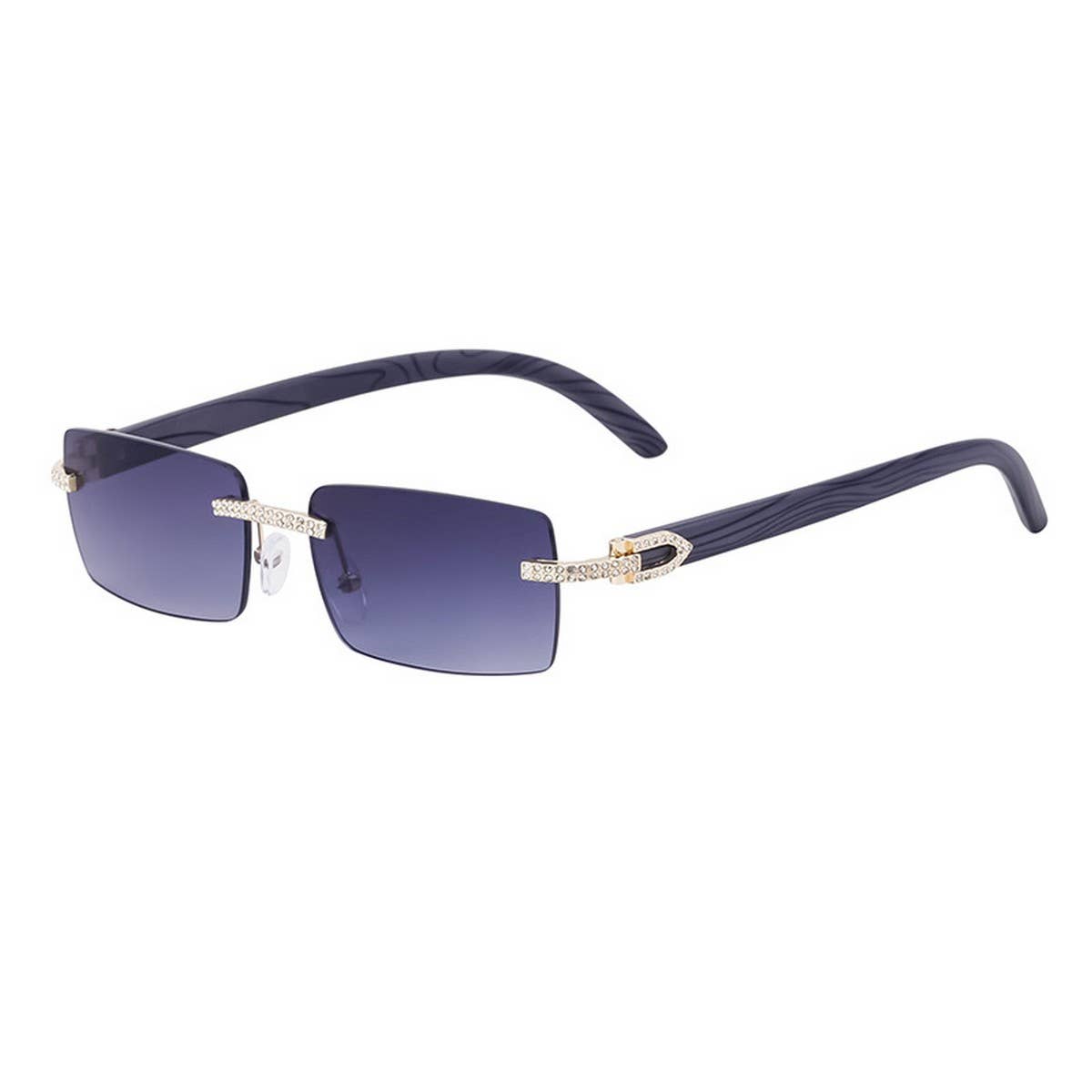 DIAMOND-STUDDED WOOD-GRAIN TEMPLE SUNGLASSES
