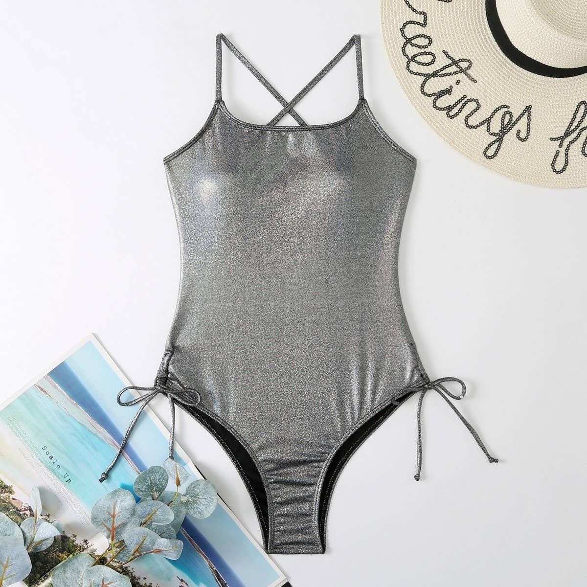 SLEEVELESS SOLID TIE ONE-PIECE BIKINI SWIMSUIT_CWMW0615