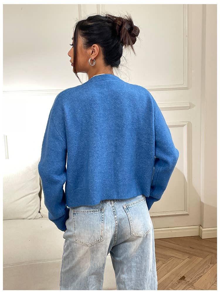 SOLID COLOR SIMPLE HIGH WAIST KNIT CARDIGAN