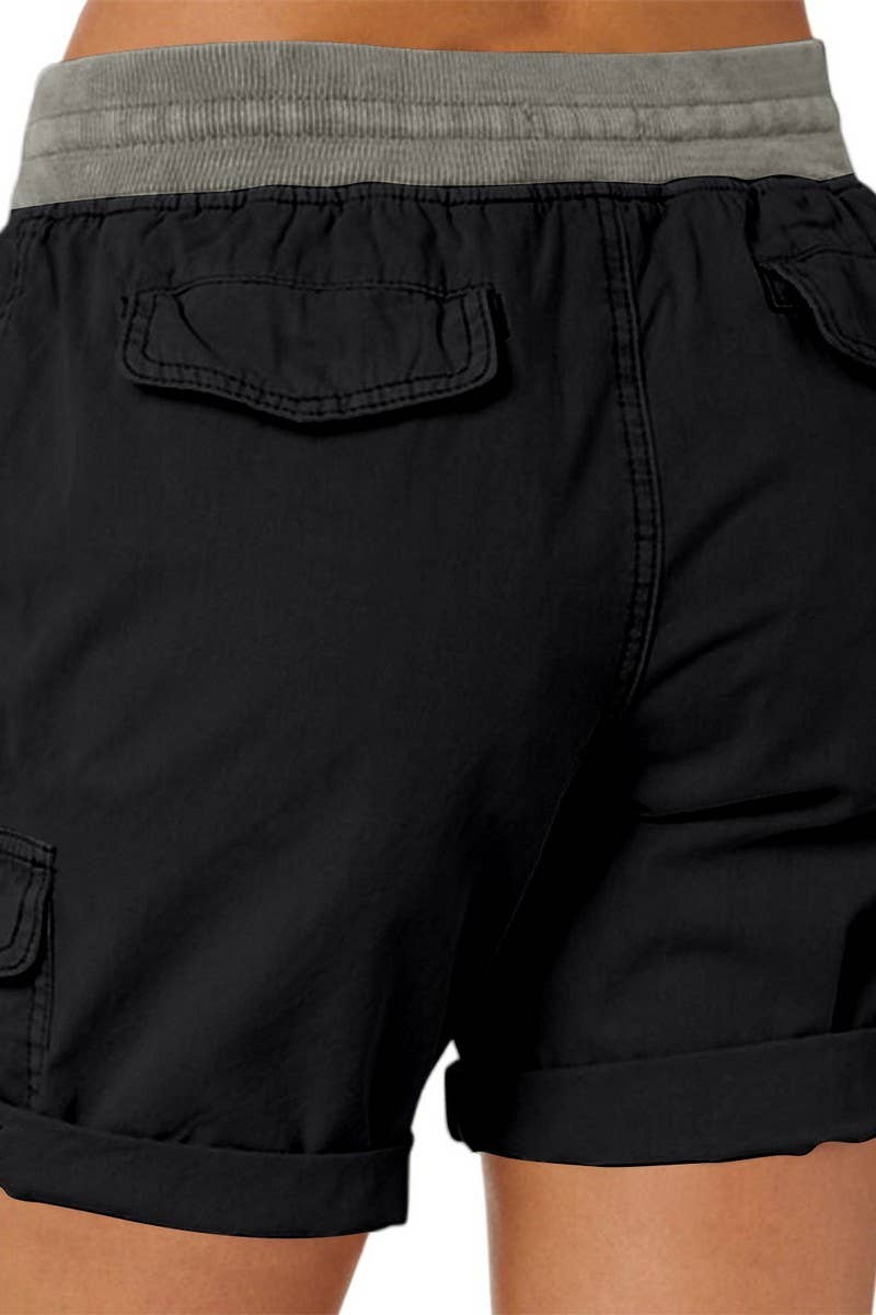 CWBSP0562_RETRO SOLID DRAWSTRING RIBBED UTILITY SHORTS