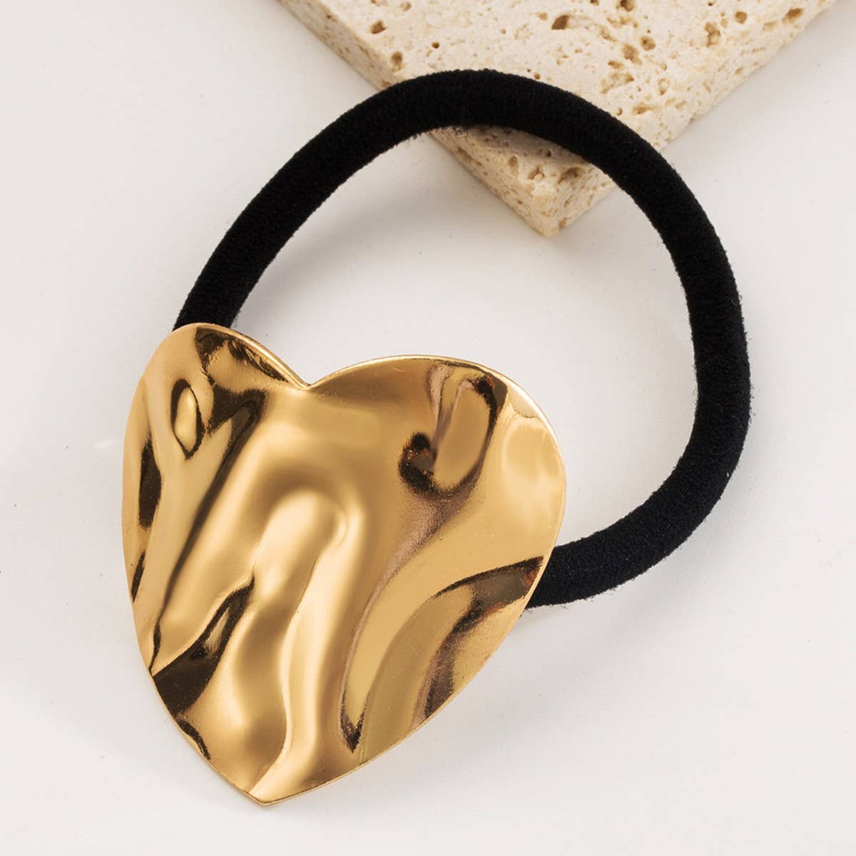 Minimalist Metal Hair Tie with Heart & Circle